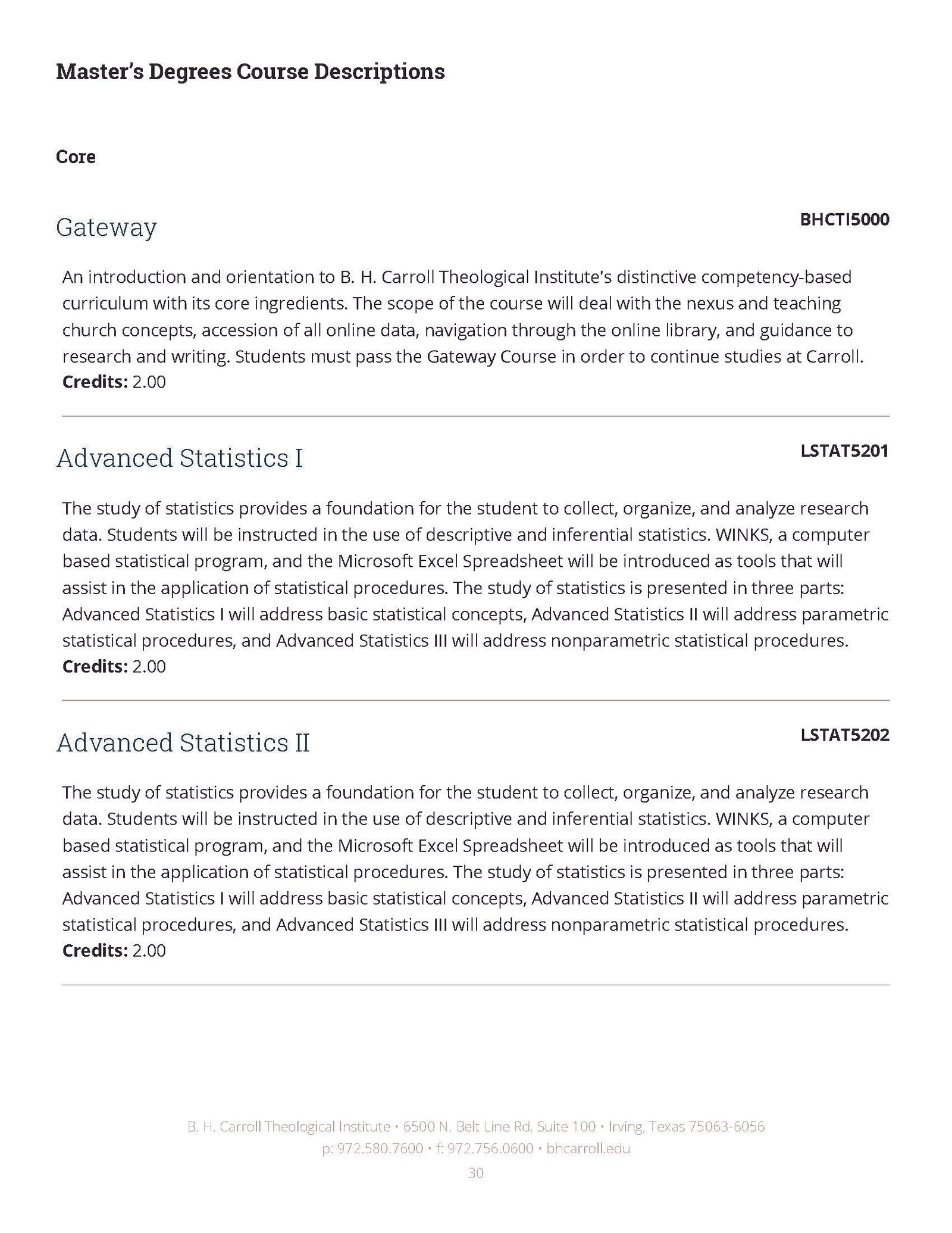 B. H. Carroll Theological Institute - Catalog and Handbook designs