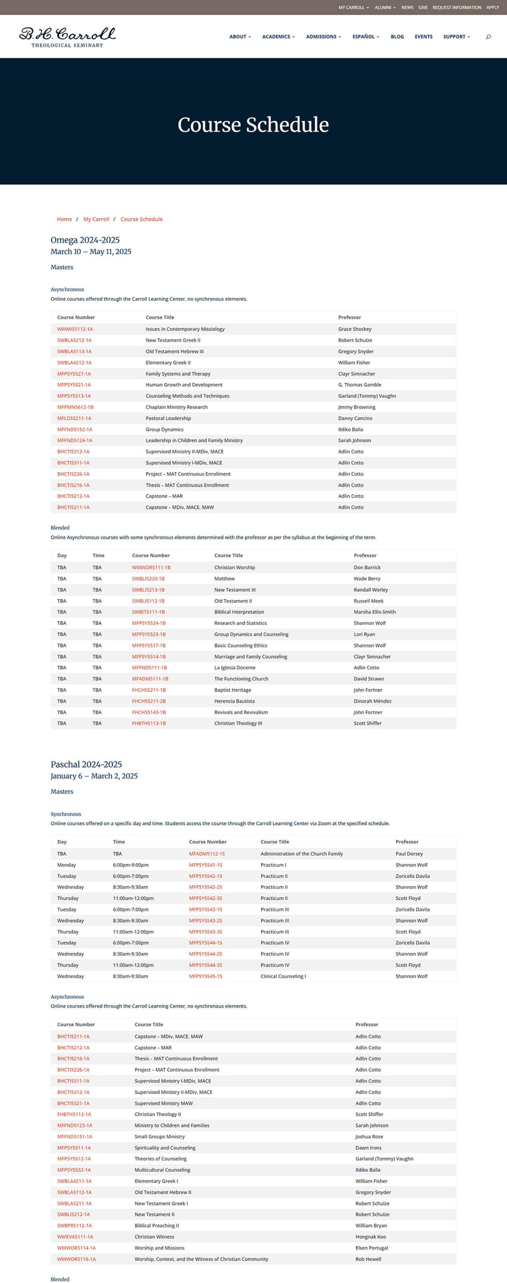 B. H. Carroll Theological Seminary - Website Design