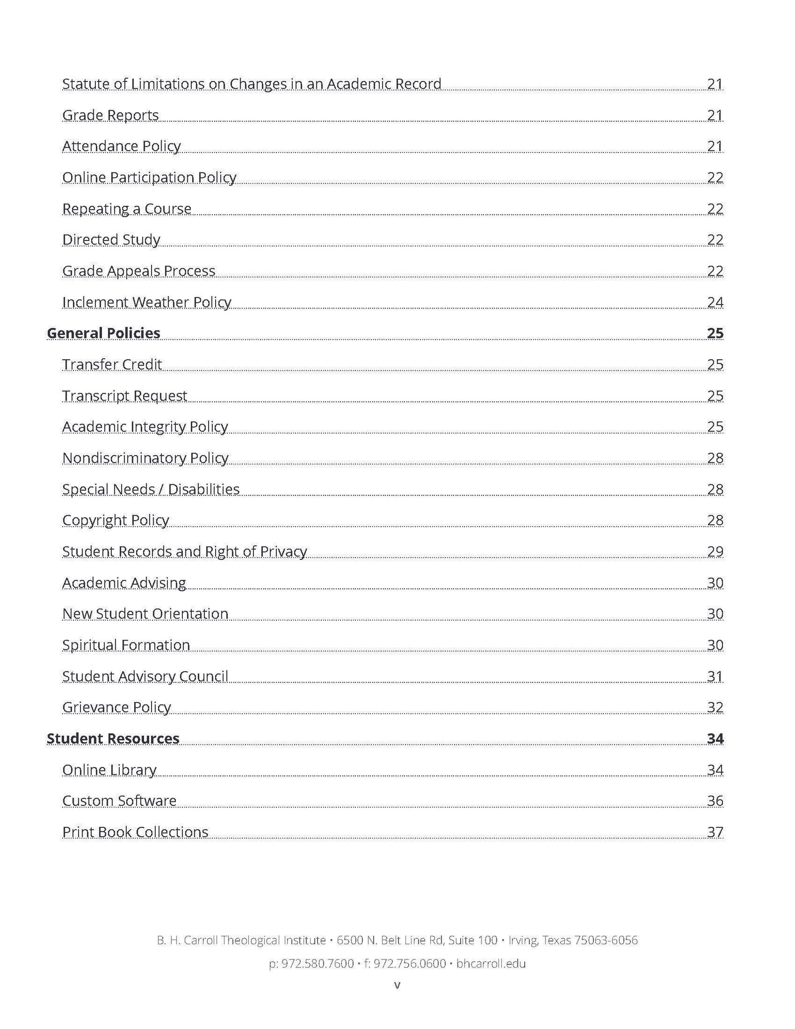 B. H. Carroll Theological Institute - Catalog and Handbook designs