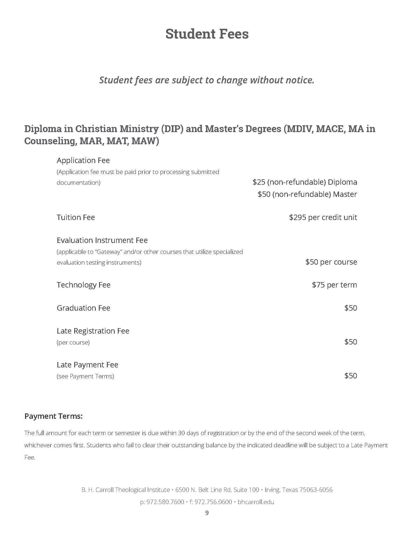 B. H. Carroll Theological Institute - Catalog and Handbook designs