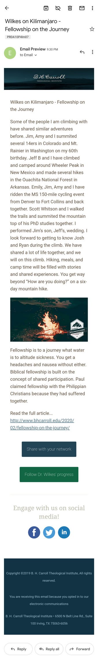 Wilkes on Kilimanjaro - Email Designs