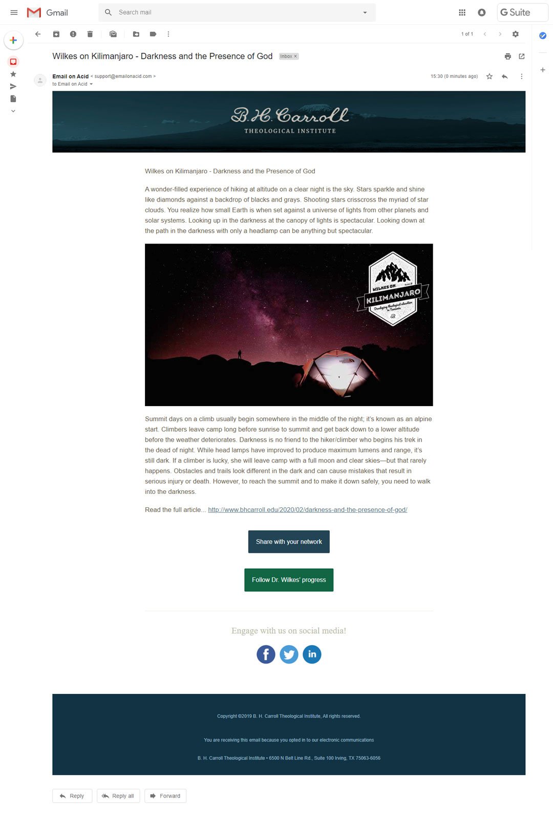 Wilkes on Kilimanjaro - Email Designs