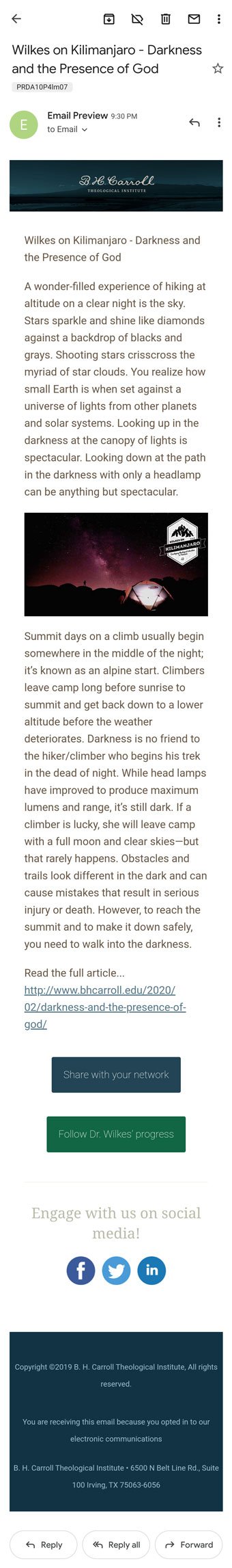 Wilkes on Kilimanjaro - Email Designs