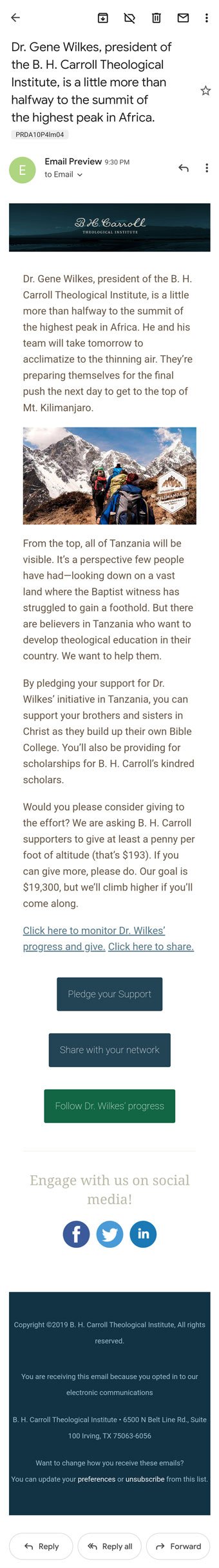 Wilkes on Kilimanjaro - Email Designs