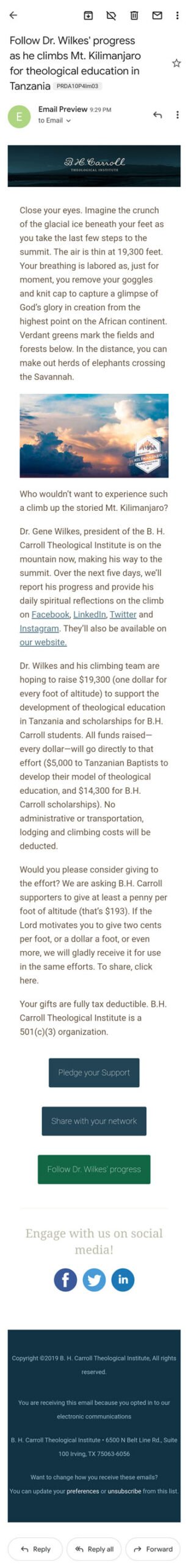 Wilkes on Kilimanjaro - Email Designs