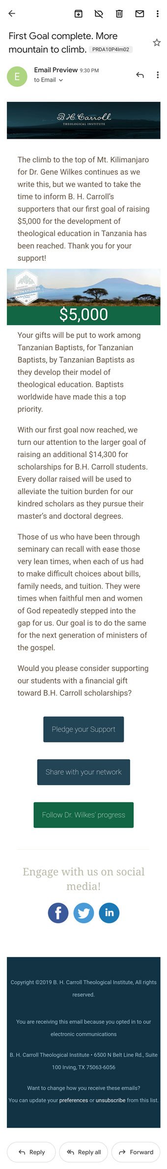 Wilkes on Kilimanjaro - Email Designs