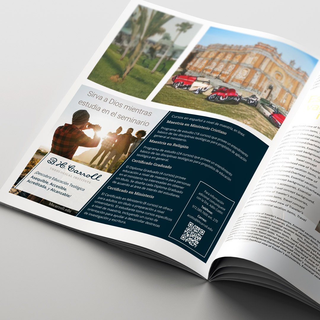 Half-page advertisement for Spanish language degree programs in CONVENCIÓN BAUTISTA HISPANA event magazine