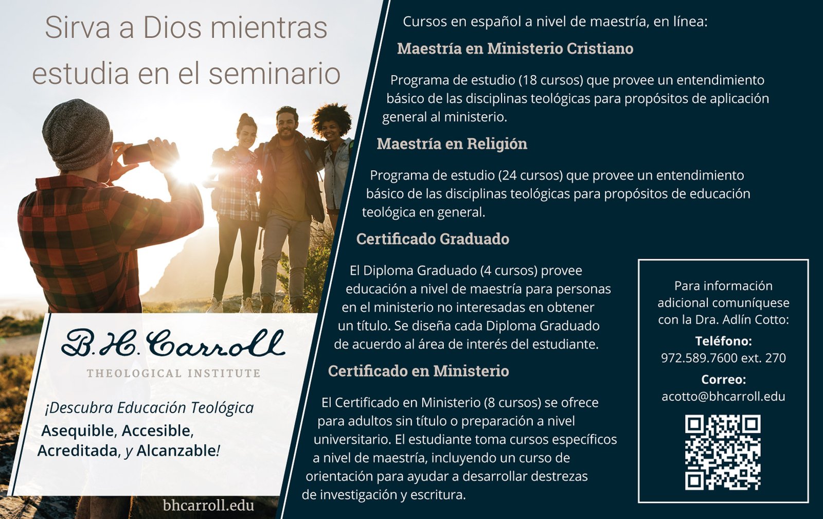 Half-page advertisement for Spanish language degree programs in CONVENCIÓN BAUTISTA HISPANA event magazine