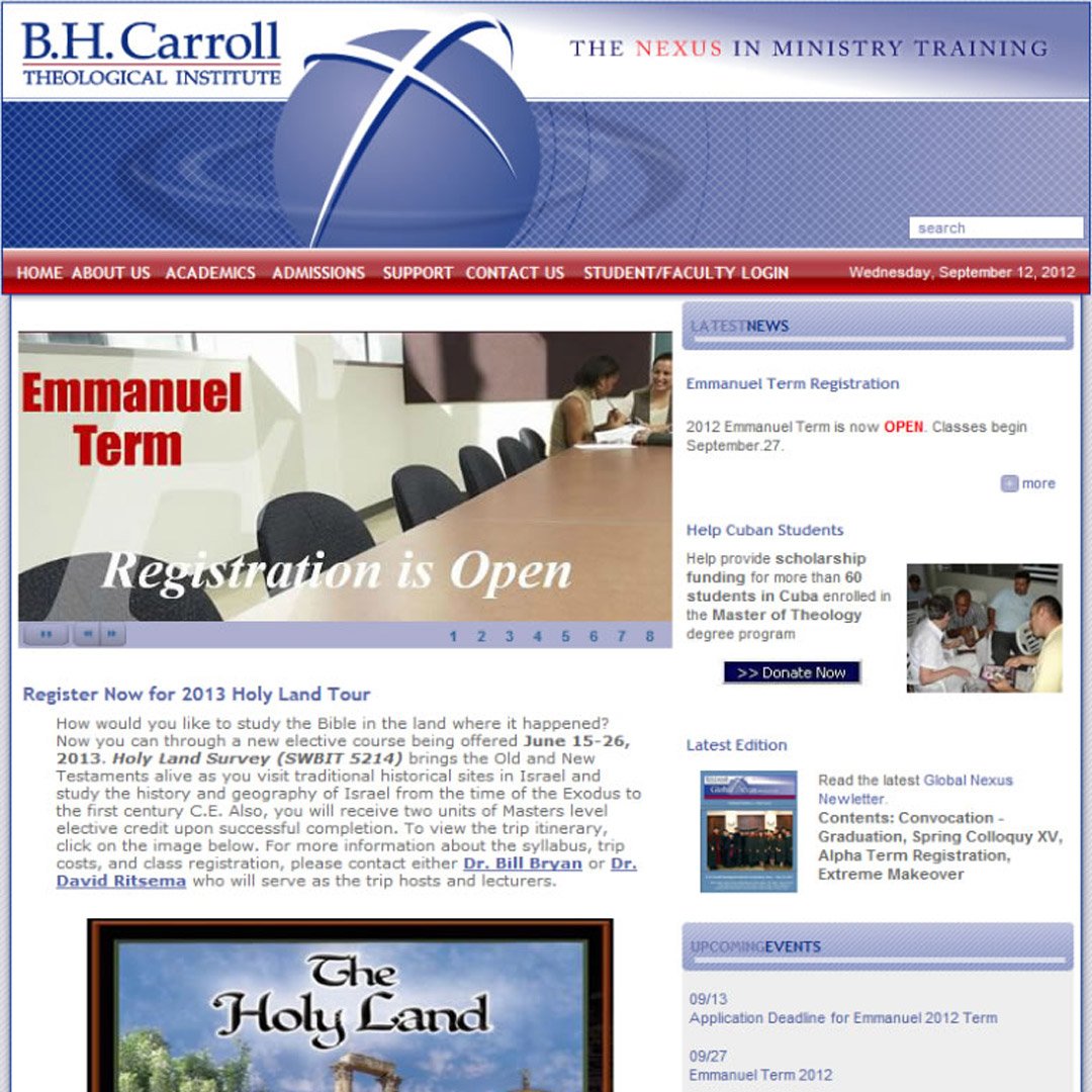 Website design for the initial design era of the Seminary.
