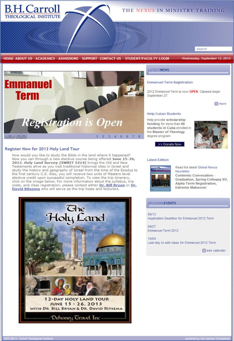 Website design for the initial design era of the Seminary.
